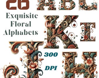 Floral Alphabet PNG Clipart | Elegant Letter Illustration Set (Digital Download)