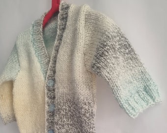 O to 6 months hand knitted baby boy cardigan multi colours, pastel colours,   Newborn gift, baby shower, knitted baby boy cardigan