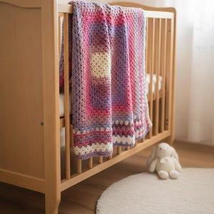 Handmade Crochet Granny Square Baby Blanket: Pink & Purple, 30" x 30"