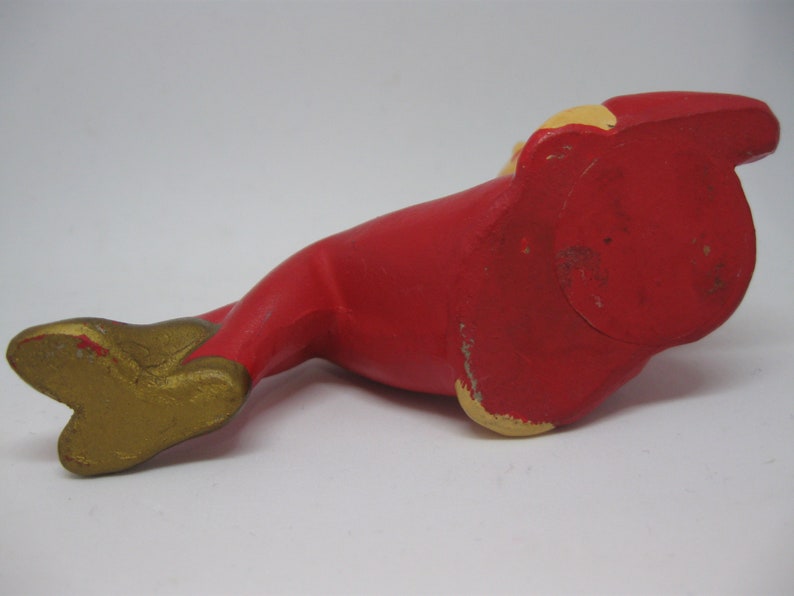 SANTA/'S CHRISTMAS Workshop ELF Red Green Pixie 4 Figurine Plaster Paper Mache Sitting Vintage 1950s Mid Century Holiday Decoration 1735