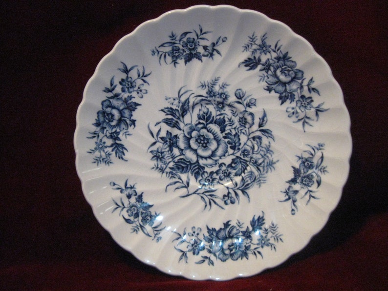 Set5 British Anchor Staffordshire BEACON HILL SAUCER 5.75 Blue Floral Center Rim White Swirl Ironstone Porcelain Vintage 1950 England 1815