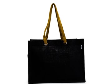 MIWOK Extra Large BLACK Jute Tote Beach Bag