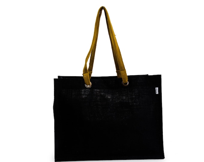 MIWOK Extra Large BLACK Jute Tote Beach Bag
