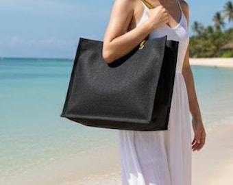 MIWOK Extra Large BLACK Jute Tote Beach Bag