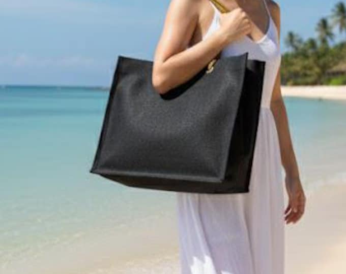 MIWOK Extra Large BLACK Jute Tote Beach Bag