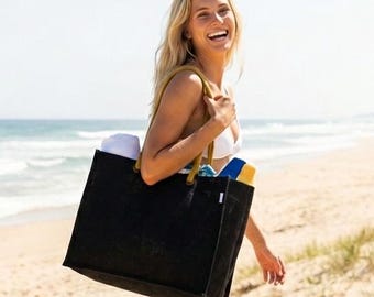 MIWOK Extra Large BLACK Jute Tote Beach Bag