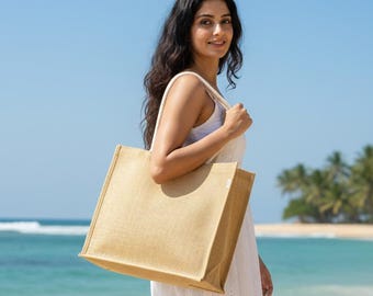 DOVE Large Natural Jute Tote Bag