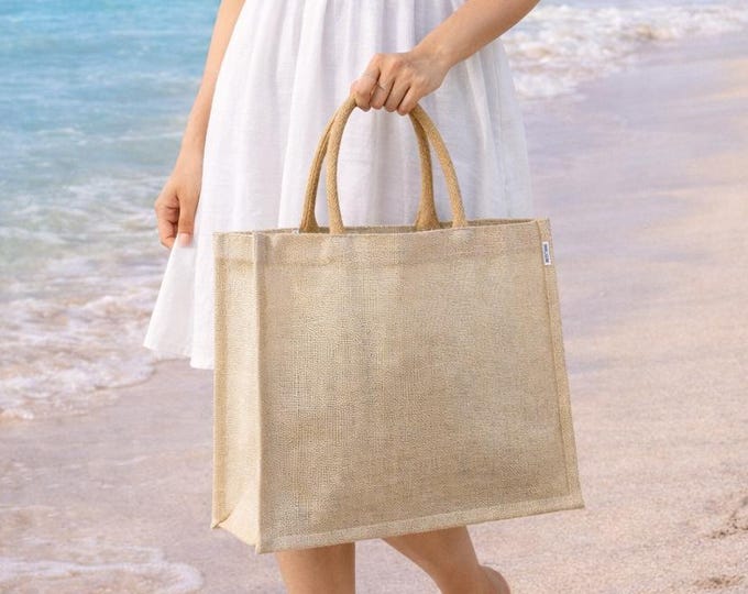 AMANI White Glitter Jute Tote Bag - Large Hessian Shopper