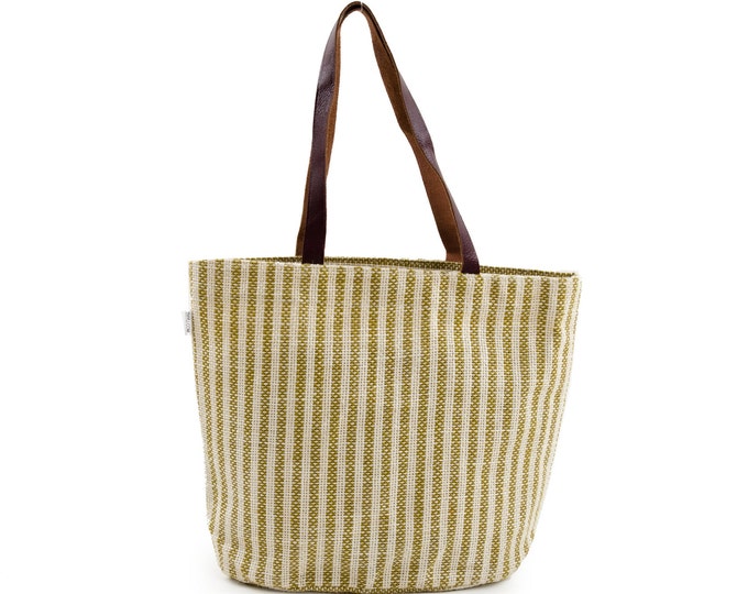 PALOMA Jute Hand Bag with Leather Handles