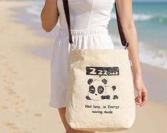 BAO Canvas Adjustable Crossover Sling Bag with Lazy Panda...