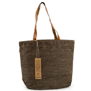 PAU Jute Handtasche mit Leder Griffen
