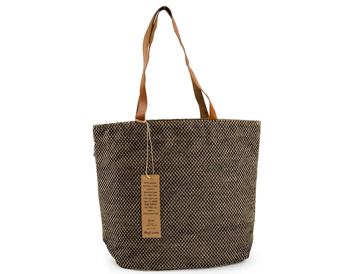 PAU Jute Hand Bag with Leather Handles