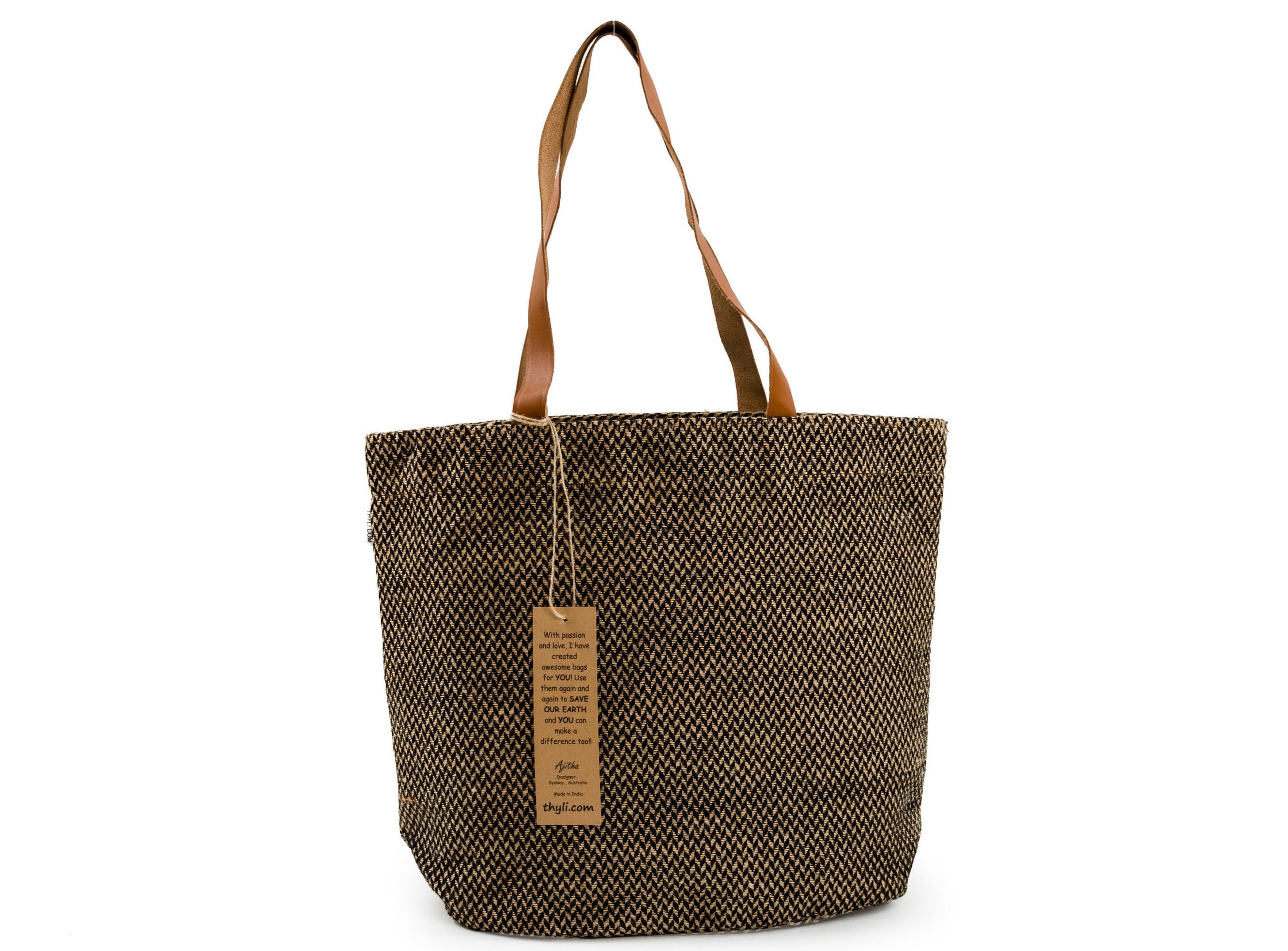 PAU Jute Hand Bag with Leather Handles