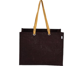MEWOK Extra Large BROWN Jute Tote Beach Bag
