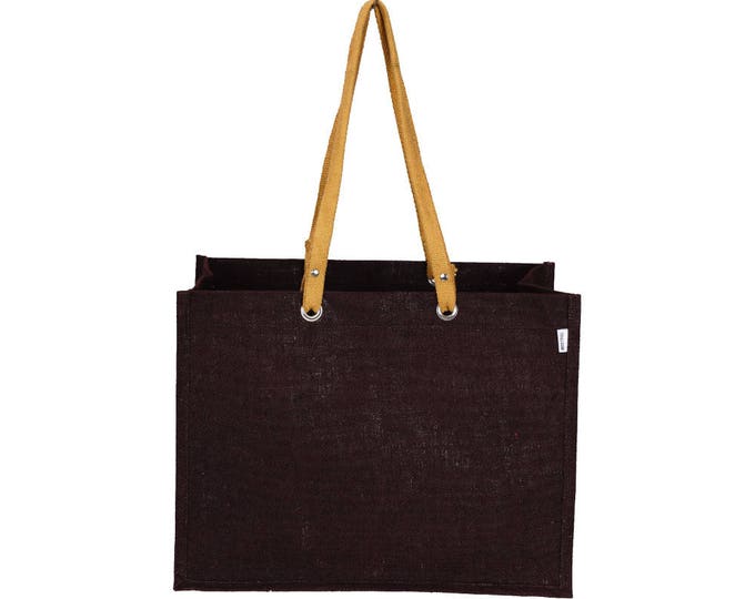 MEWOK Extra Large BROWN Jute Tote Beach Bag