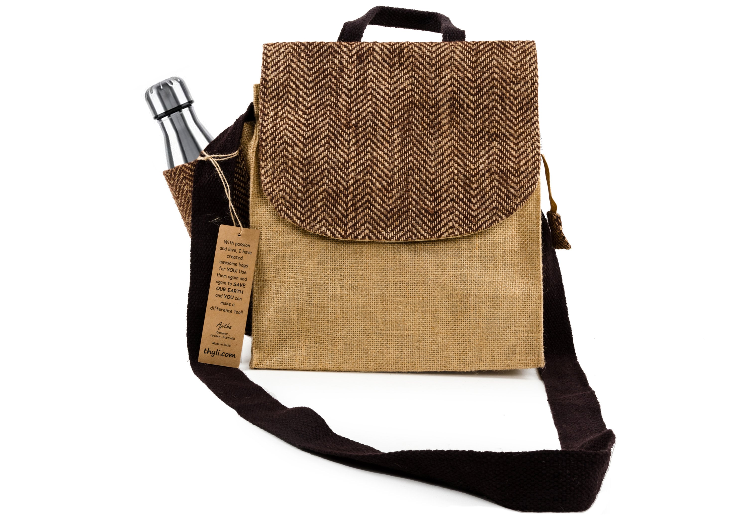 Jute Insulated Lunch Bag I Natural Hessian Neutral I Pelli Bags