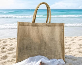 AMANI White Glitter Jute Tote Bag - Large Hessian Shopper