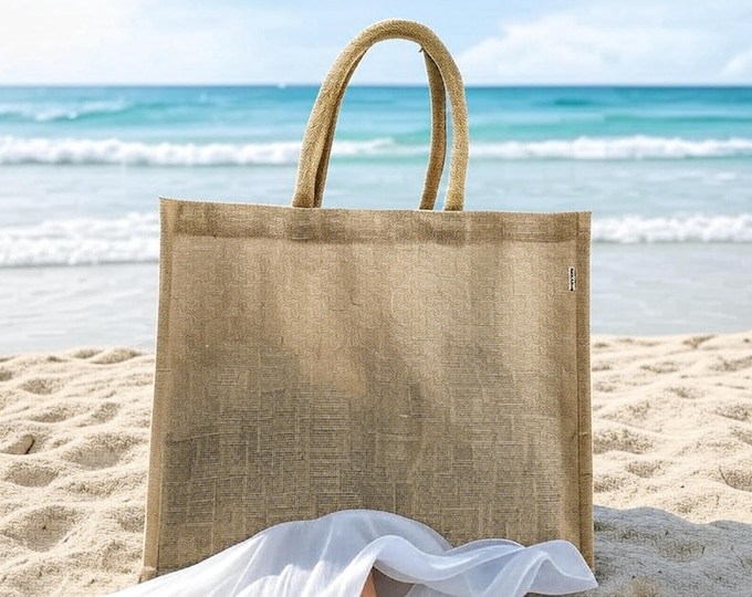 AMANI in White Stunning Glitter Large Jute Tote Bag