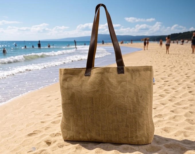 NALA Jute Tote Natural with Leather Handles
