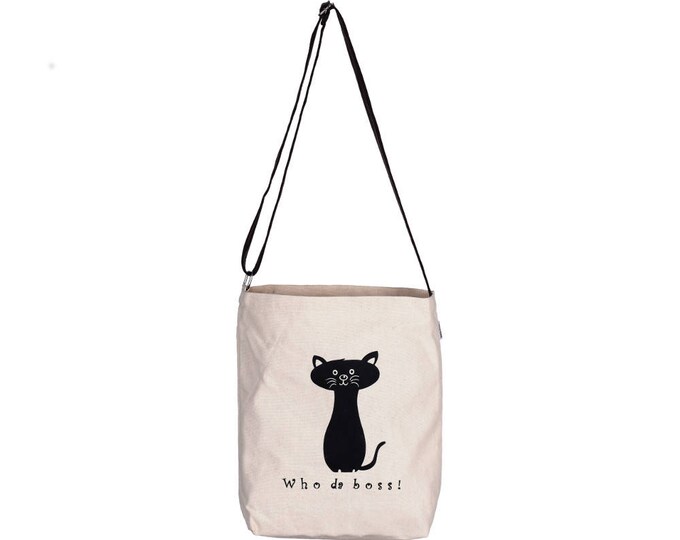 PUCCI Canvas Adjustable Crossover Sling Bag Who da Boss Cat Lovers