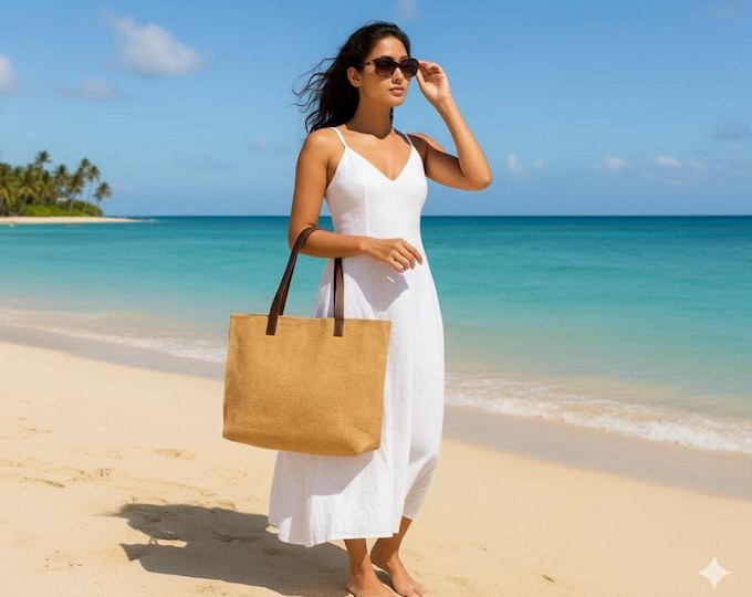 NALA BULK 47 x Jute Tote Natural with Leather Handles