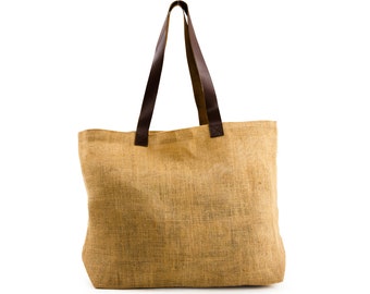 NALA Jute Tote with Leather Handles