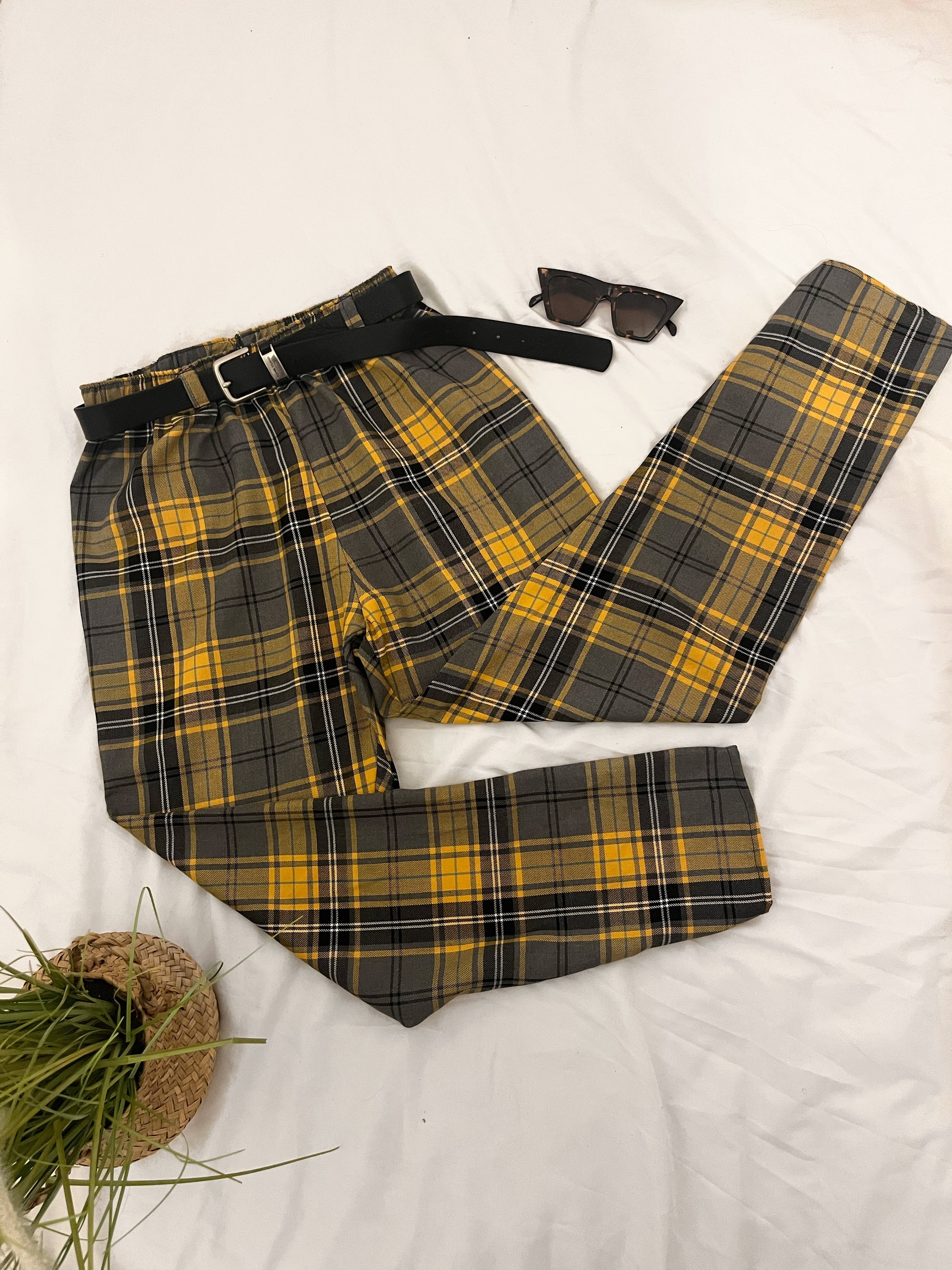 Yellow and white checkered pants 2025