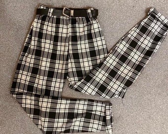 Black and White CUSTOM Tartan Trousers ) | Plaid Pants  | Loose Straight Leg Trouser |  Tartan Pants