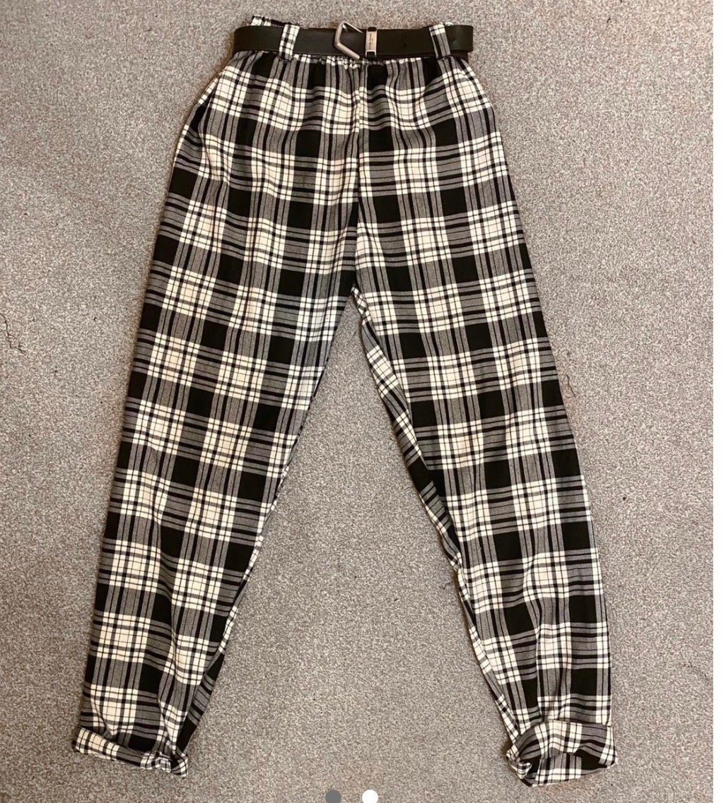 Black and hotsell white plaid trousers