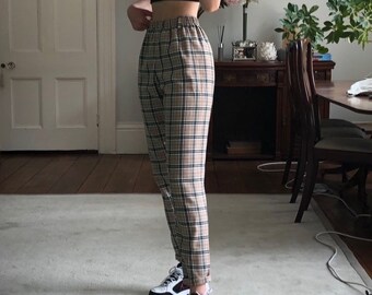 Nova Check Trousers (Custom) | Plaid Pants Women's Elegant Trousers | Loose Lounge Straight Leg Trouser | Women Vintage Tartan Trousers