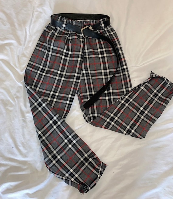 Grey CUSTOM Tartan Trousers Plaid Pants Women s Elegant Trousers Loose Lounge Straight Leg Trouser