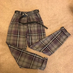 Purple Tartan Trousers (Custom) | Plaid Pants Women's Elegant Trousers | Loose Lounge Straight Leg Trouser | Women Vintage Tartan Trousers