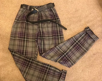 Purple Tartan Trousers (Custom) | Plaid Pants Women's Elegant Trousers | Loose Lounge Straight Leg Trouser | Women Vintage Tartan Trousers