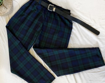 Green Tartan Trousers | Plaid Pants | Loose Straight Leg Trouser | Size 4-18 | Check Pants