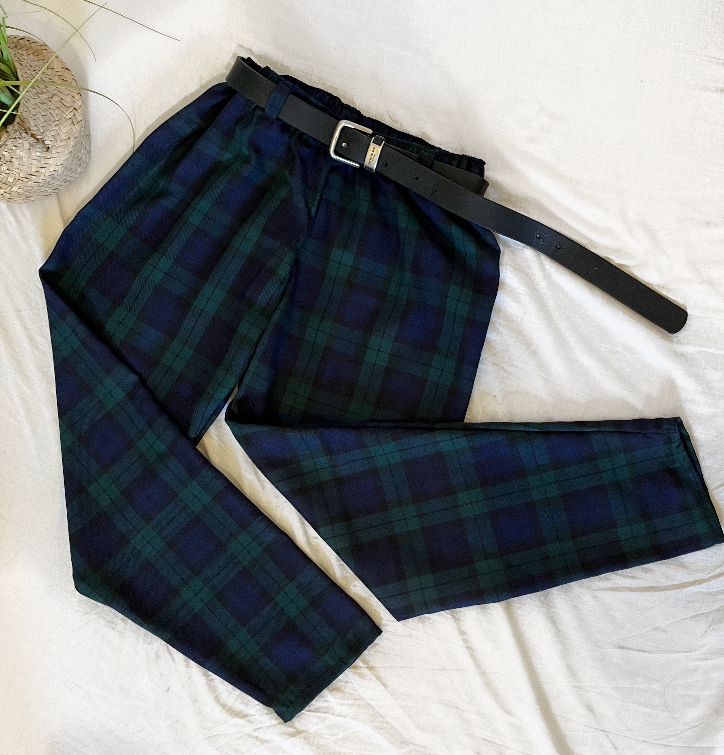 Yuiboo Blue Black Tartan Plaid Scottish Mens Cotton Pajama Bottoms