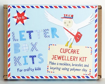 Cupcake Childrens Craft Kit - Jewellery Making Kit - Craft Kit for Kids - DIY Craft Kit