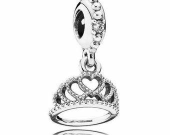 Pandora, Snake Chain Bracelet Charms, Beads, Dangles / Sterling Silver Hearts Tiara Dangle Charm / New / s925 Sterling Silver