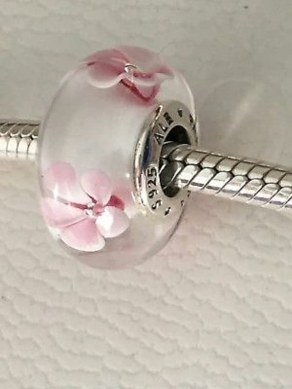 Pandora Bracelet Charms Glass Beads Cherry Blossoms Murano