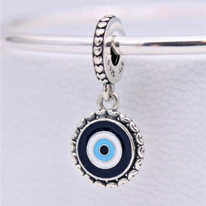 Pandora, Snake Chain Bracelet Charms, Beads, Dangles, Clips / Turkish Evil Eye Blue Dangle Charm S925 / New / s925 Sterling Silver