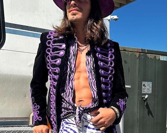 Bonaparte Jacket in Black/Purple. Military Style. Burning Man. Marching Band.