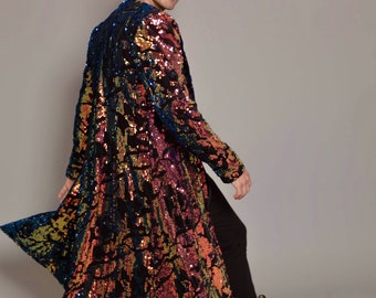 CYBER CAMO Long Sequin Coat. Burning Man Costume. Robe. Duster
