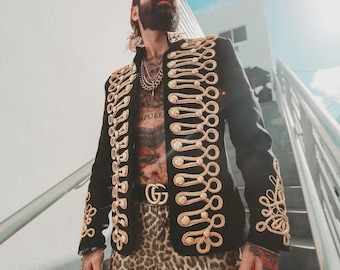Bonaparte Jacket in Black/Gold. Military Style. Burning Man. Marching Band.
