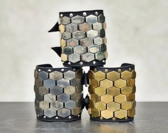 HEX Leather Cuffs. Silver. Brass.