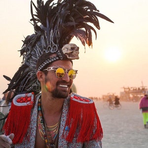 FREE SHIPPING Light-up Feather Mohawk with Skull. Burning Man. image 1