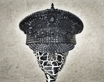 FREE SHIPPING! 'Crowning Glory' Military Hat in Black. Burning man hat  Captains Hat.