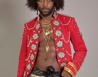The MEDALLION Military Jacket in Red. Burning Man Jacket.