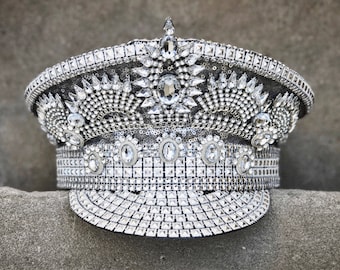FREE SHIPPING! 'Crowning Glory' Military Hat in Silver. Burning Man Hat. Captain Hat.