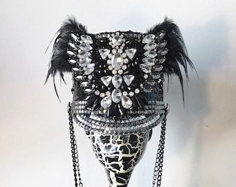 FREE SHIPPING! 'Phoenix' Marching Band Hat in Black/silver/gunmetal. Burning Man.