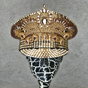 Free shipping! Crowning Glory Military Hat in Gold. Burning Man Hat. Captains Hat.