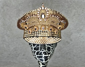 Free shipping! Crowning Glory Military Hat in Gold. Burning Man Hat. Captains Hat.